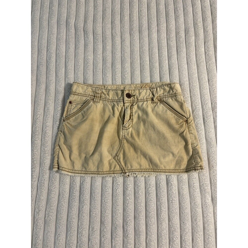 Vintage Y2K American Eagle Low Rise Corduroy Mini Skirt Womens 6 Tan Distressed